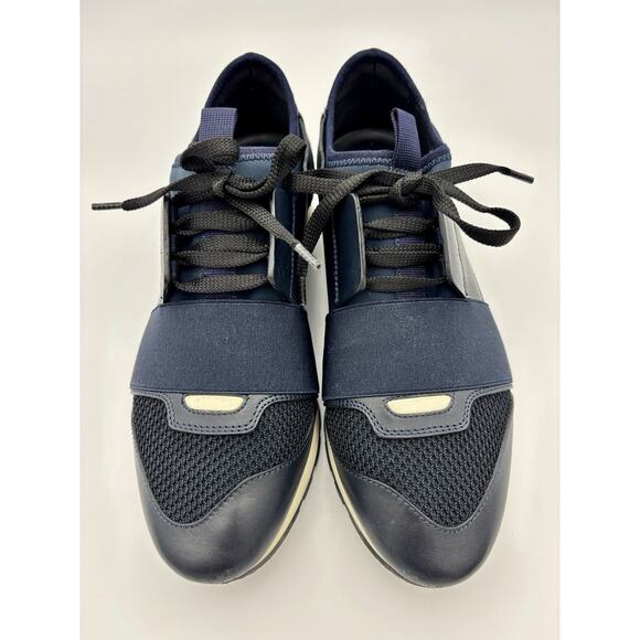 Authentic Balenciaga Race Runner Sneakers Navy Blue Black Elastic Size 8 38 - Picture 3 of 16